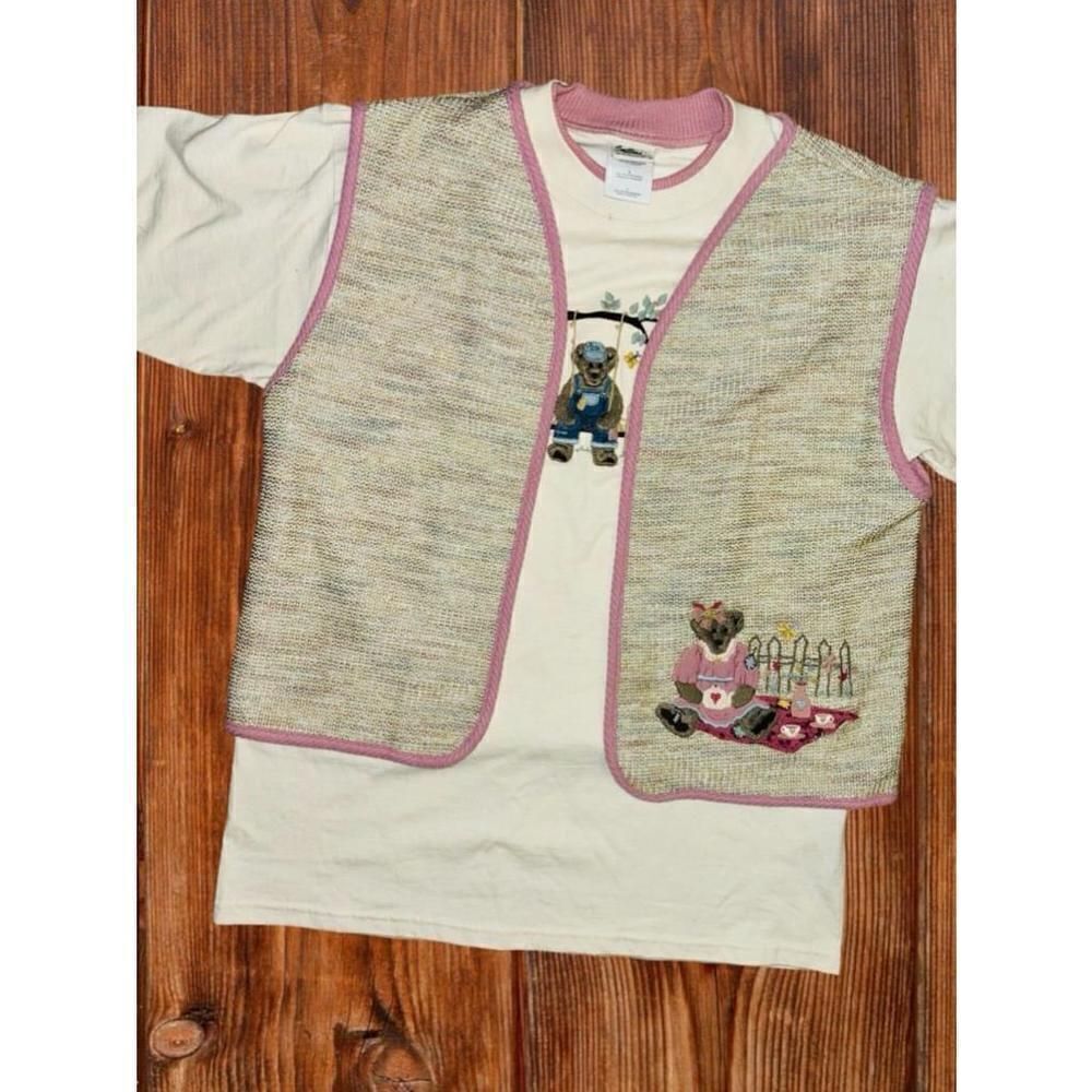 Suttons Womens Large Retro Waffle Knit Teddy Bear Vest & T-shirt Set Cottagecore - Picture 7 of 15